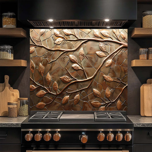 Bronze Branches – Tempered Glass Backsplash for Kitchen – Copper Look Glass Backsplash