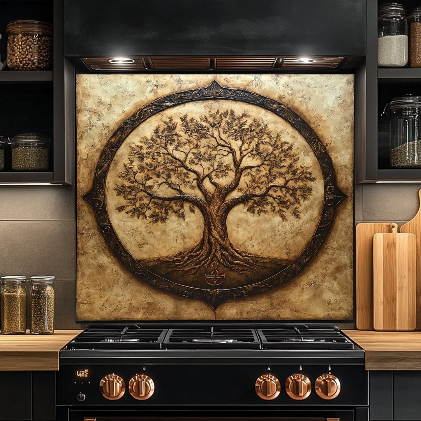 Tree of Life with Roots Tempered Glass Backsplash – Kitchen Backsplash for Stove