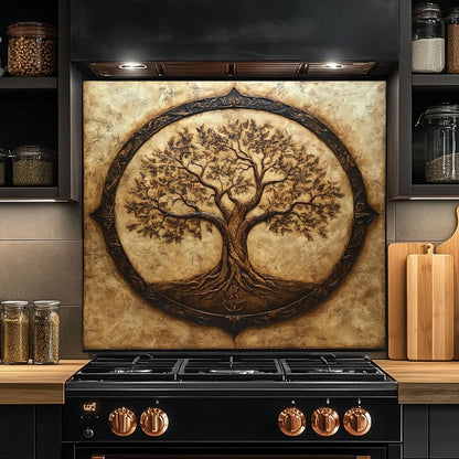 Tree of Life with Roots Tempered Glass Backsplash – Kitchen Backsplash for Stove