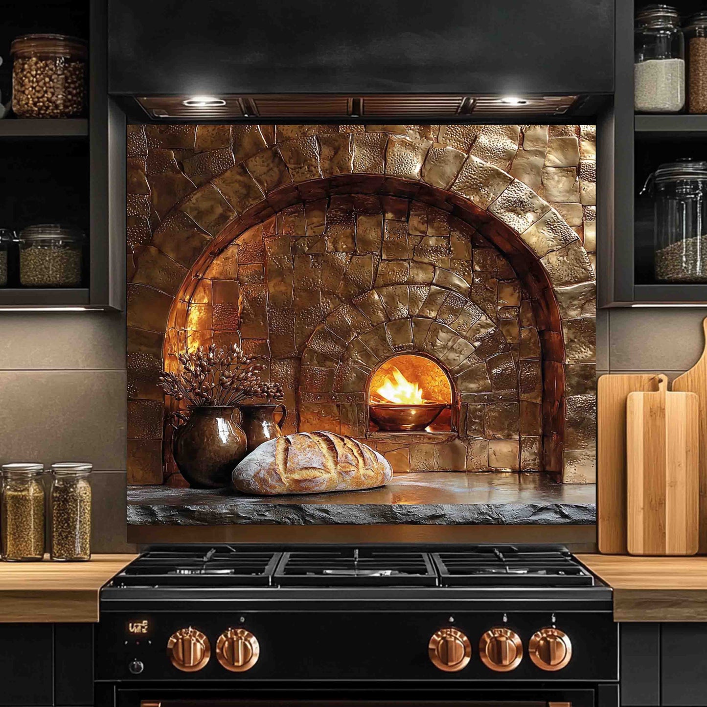 Firestone Hearth Tempered Glass Backsplash – Rustic Stone Oven Kitchen Backsplash