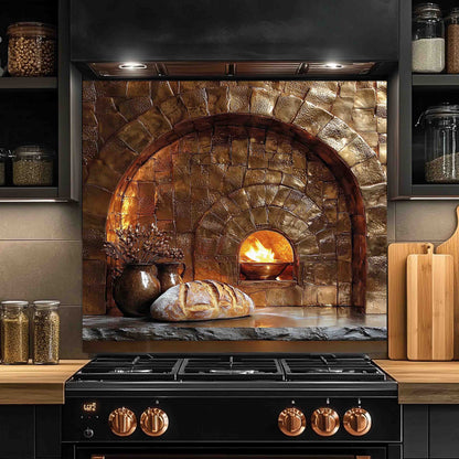 Firestone Hearth Tempered Glass Backsplash – Rustic Stone Oven Kitchen Backsplash