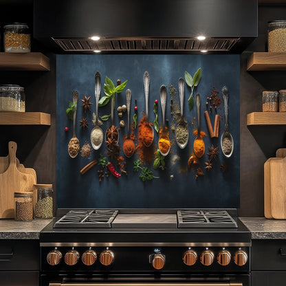 Culinary Symphony Tempered Glass Backsplash – Spice Art Kitchen Wall Decor