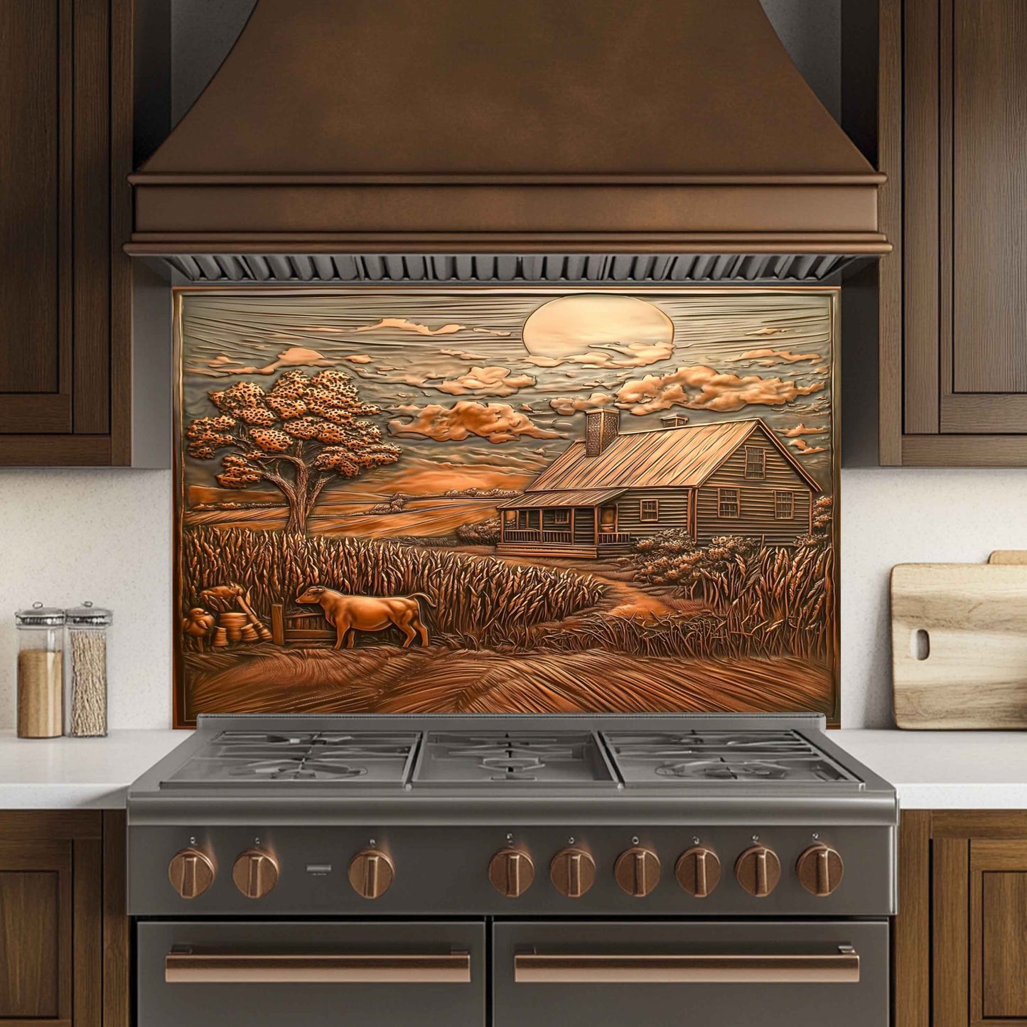 Harvest Home Tempered Glass Backsplash – Rustic Farmhouse Kitchen Backsplash Panel