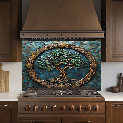 Celtic Embrace – Tempered Glass Backsplash for Kitchen Stove | Copper Look Backsplash