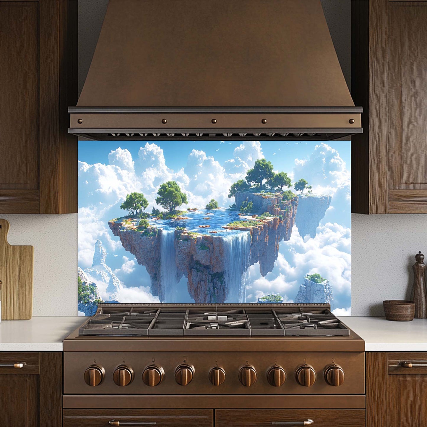 Skyfall Oasis – Tempered Glass Backsplash for Kitchen | Fantasy Landscape Backsplash