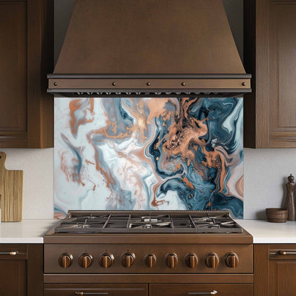 Glass Kitchen Backsplash – Copper Smoke Marble Abstract Design