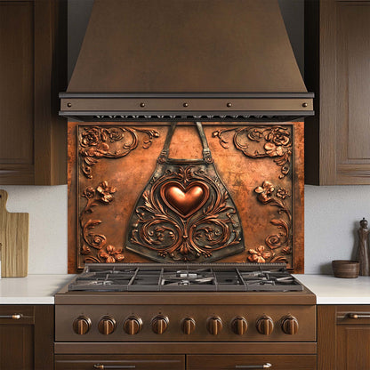 Copper Heart – Tempered Glass Backsplash for Kitchen Stove | Copper Look Backsplash