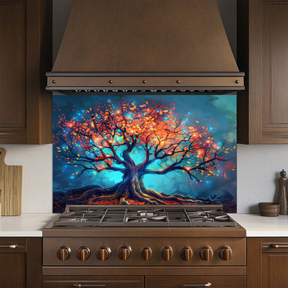 Enchanted Tree of Light – Tempered Glass Backsplash for Kitchen – Nature Splashback
