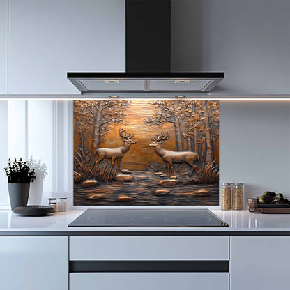 Forest Encounter Tempered Glass Backsplash – Deer Scene Kitchen Backsplash Panel