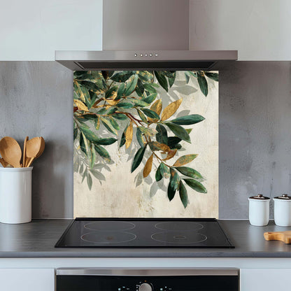 Golden Olive – Tempered Glass Backsplash for Kitchen – Botanical Kitchen Splashback