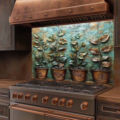 Copper Look Vines Tempered Glass Backsplash – Botanical Kitchen Backsplash