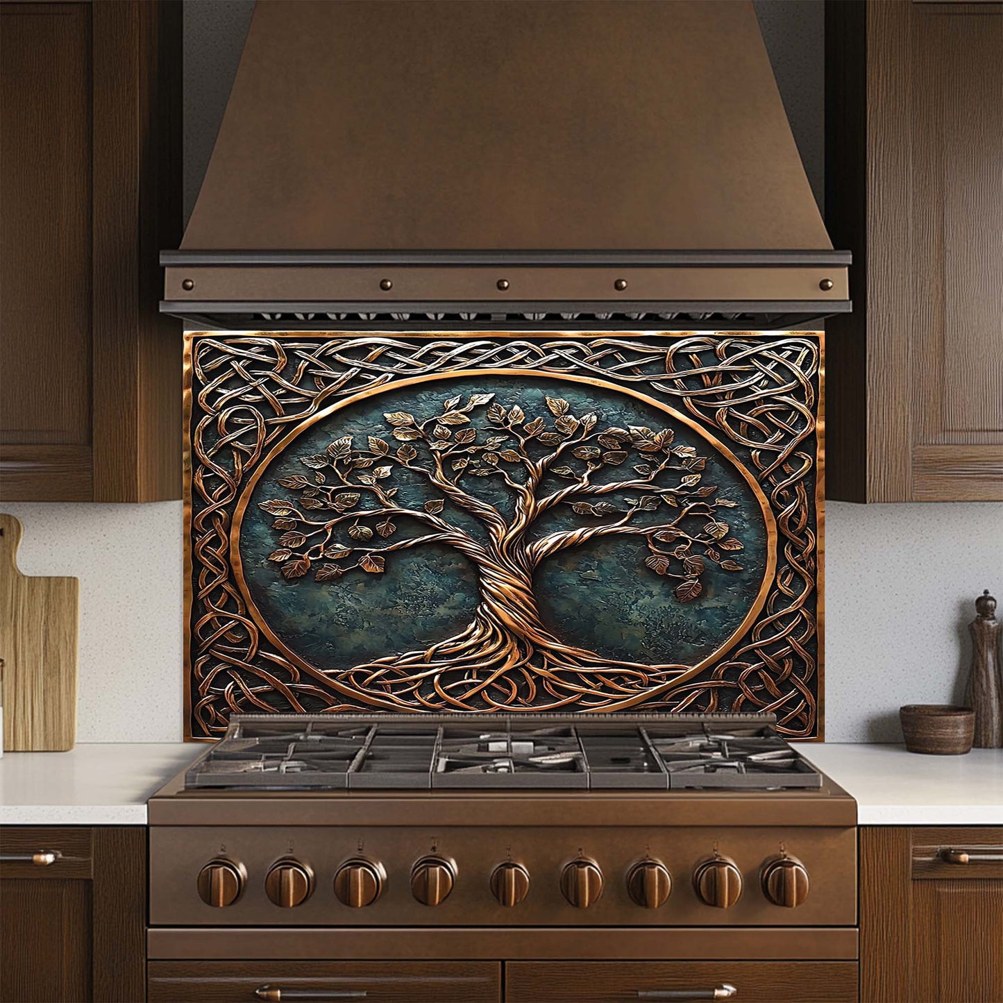 Timeless Tree – Tempered Glass Backsplash for Kitchen Stove | Copper Look Backsplash