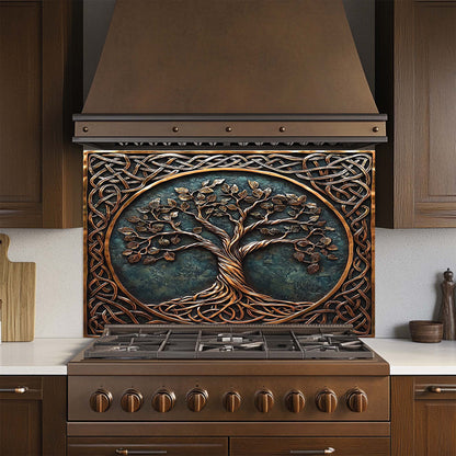 Timeless Tree – Tempered Glass Backsplash for Kitchen Stove | Copper Look Backsplash