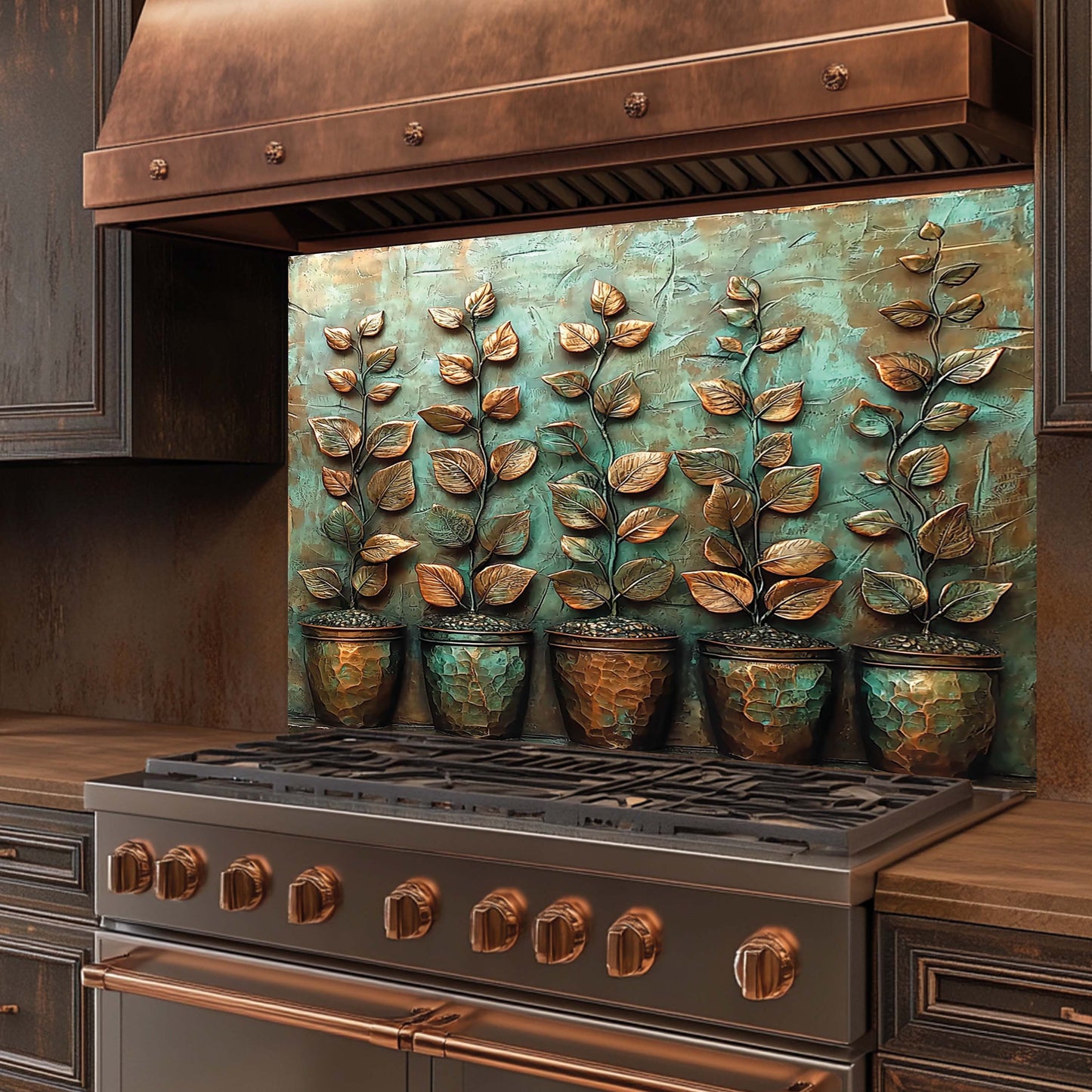 Copper Look Garden Tempered Glass Backsplash – Botanical Kitchen Back Splash
