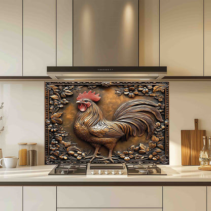 Rooster Copper Look– Tempered Glass Backsplash for Rustic Kitchen