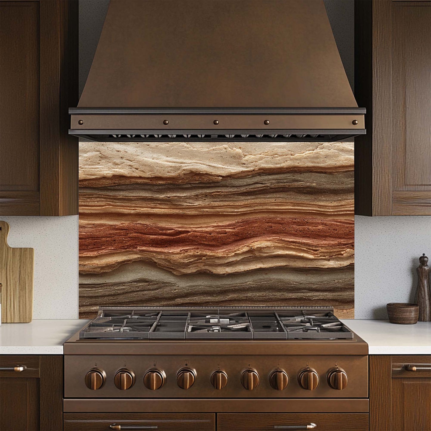 Strata Fusion – Tempered Glass Backsplash for Kitchen | Earth Tone Geology Backsplash