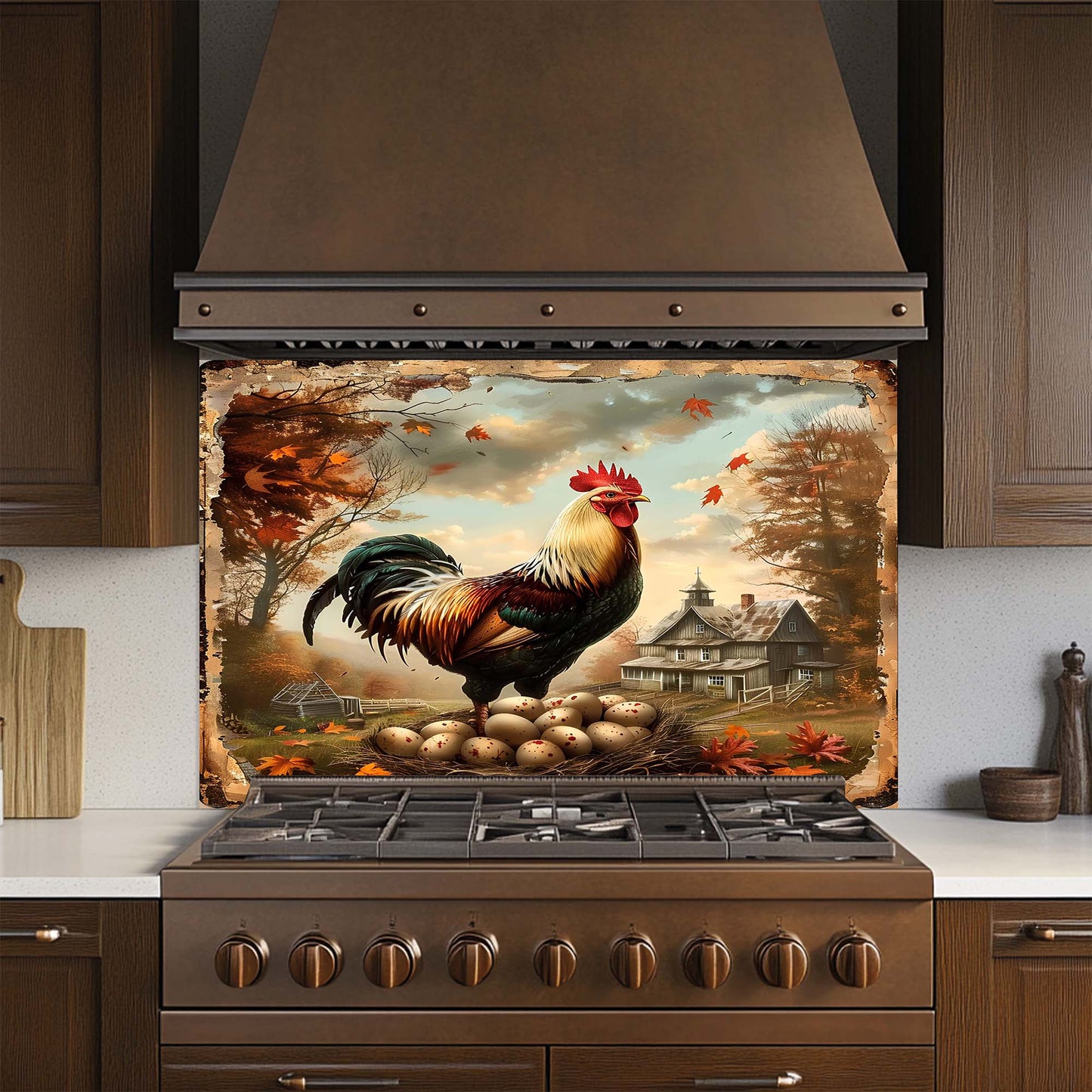 Morning Glory – Tempered Glass Backsplash for Kitchen Stove | Rustic Rooster Backsplash