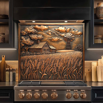 Harvest Hills Tempered Glass Backsplash – Copper Look Farmhouse Kitchen Backsplash