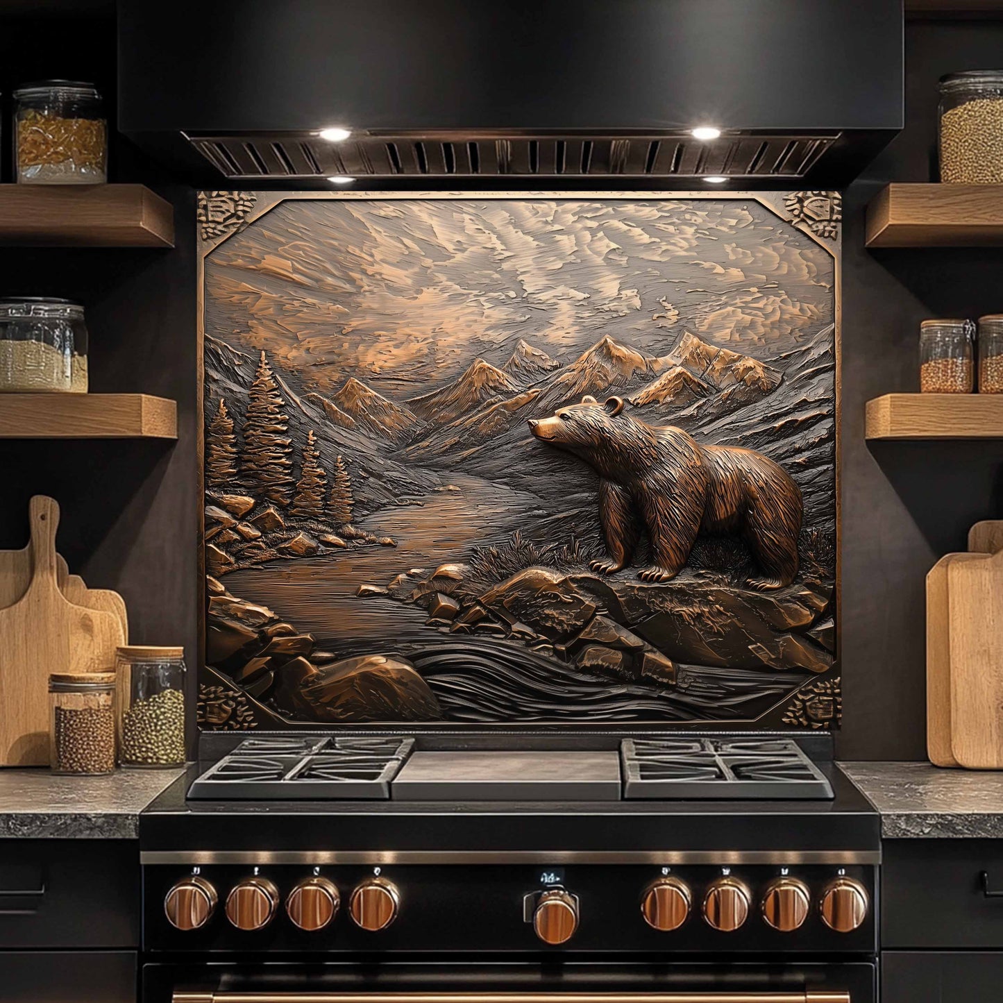 Summit Watcher Tempered Glass Backsplash – Mountain Bear Stove Glass Backsplash
