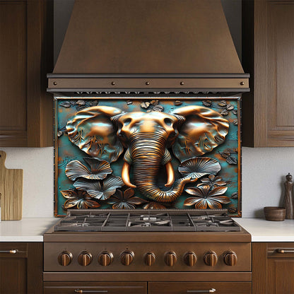 Regal Elephant – Tempered Glass Backsplash for Kitchen | Copper Look Safari Backsplash