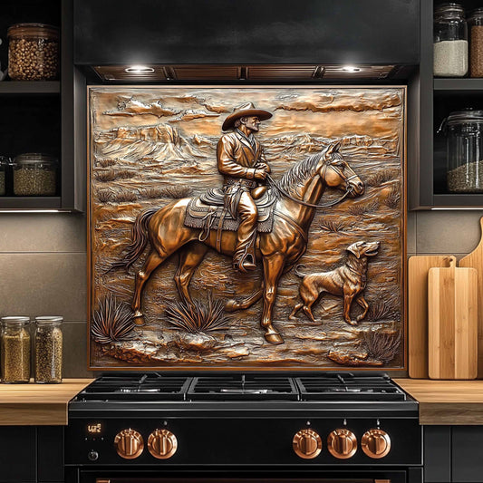 Copper Look Cowboy Tempered Glass Backsplash – Western Kitchen Backsplash for Stove