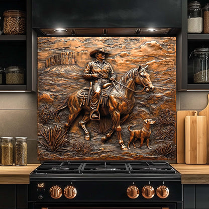 Copper Look Cowboy Tempered Glass Backsplash – Western Kitchen Backsplash Behind Stove