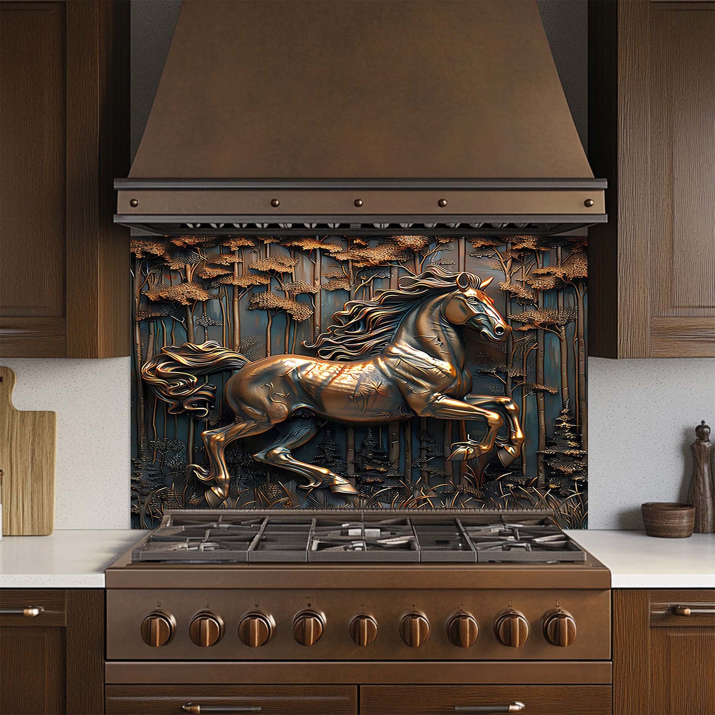 Wild Gallop – Tempered Glass Backsplash for Kitchen Stove | Copper Look Horse Backsplash