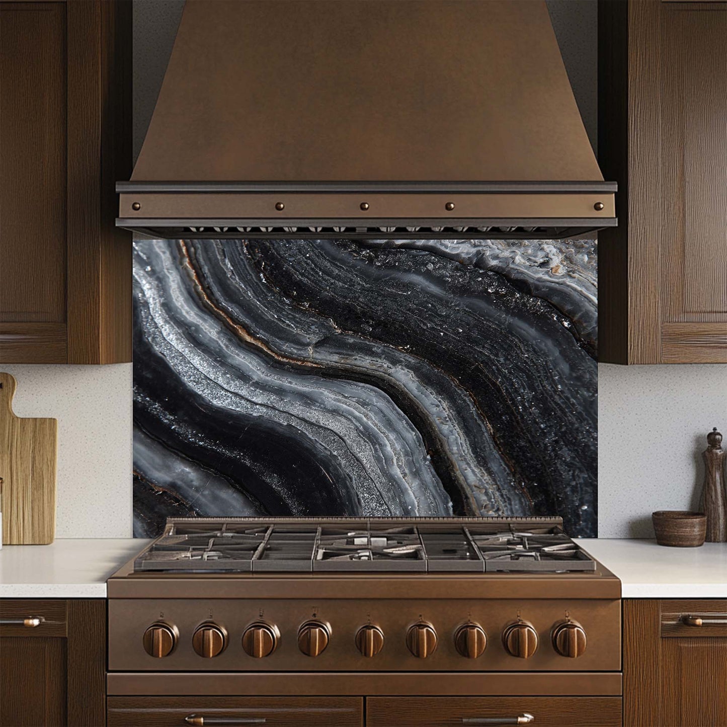 Obsidian Veins – Tempered Glass Backsplash for Kitchen | Luxe Monochrome Backsplash