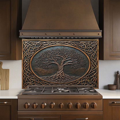 Timeless Root – Tempered Glass Backsplash for Stove | Tree of Life Copper Look Backsplash