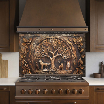 Bronze Den – Tempered Glass Backsplash for Kitchen | Copper Look Tree of Life Backsplash