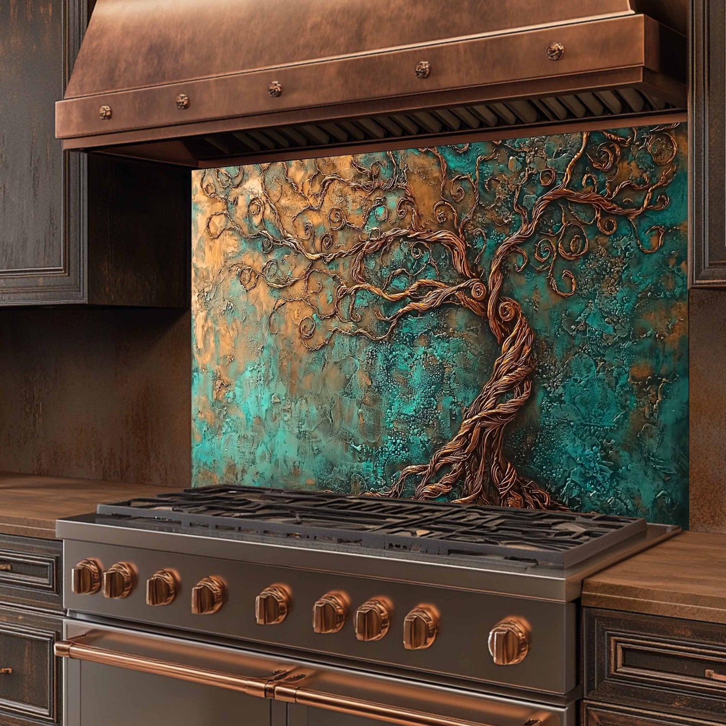 Turquoise Swirl Tempered Glass Backsplash – Kitchen Backsplash for Stove & Sink