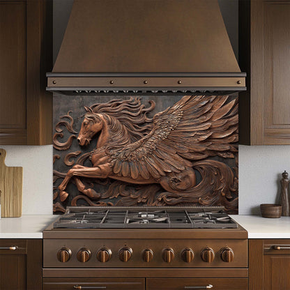 Copper Pegasus – Tempered Glass Backsplash for Kitchen Stove | Winged Horse Backsplash