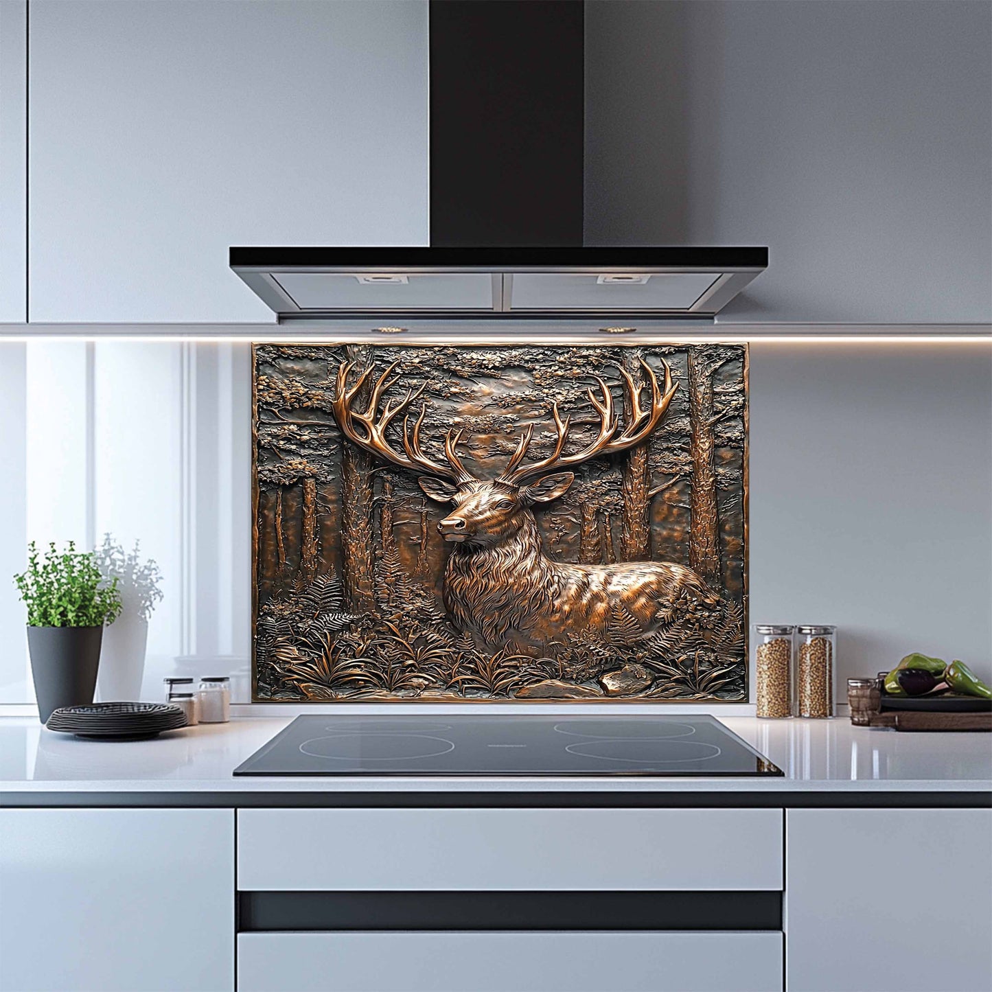 Copper Look Deer Tempered Glass Backsplash – Rustic Nature Kitchen Backsplash