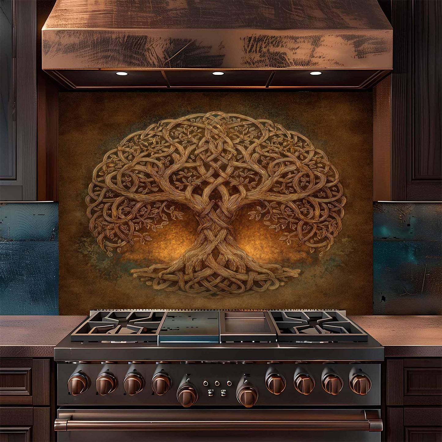 Celtic Harmony Tempered Glass Backsplash – Tree of Life Kitchen Backsplash
