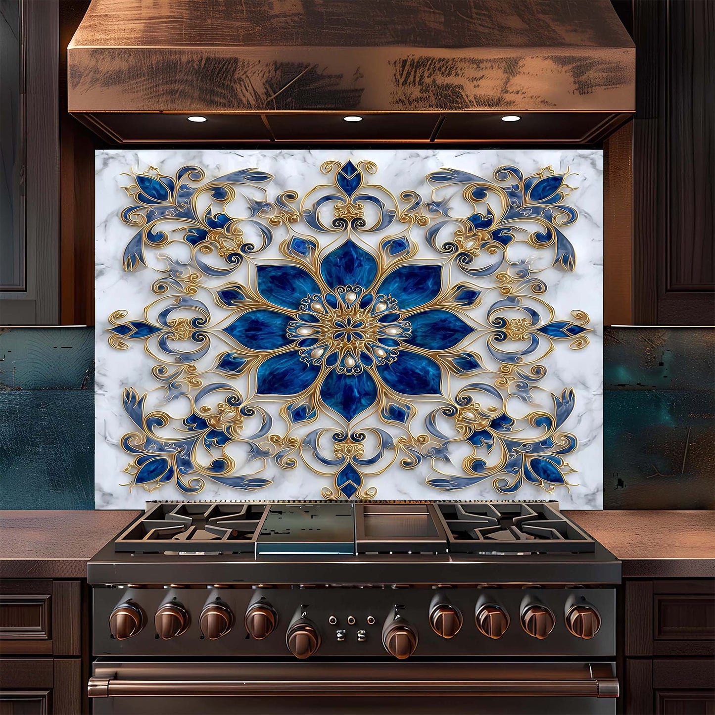 Custom Kitchen Backsplash – Royal Sapphire Tempered Glass Stove Backsplash