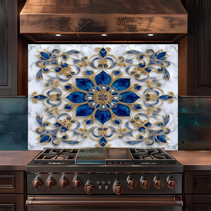 Custom Kitchen Backsplash – Royal Sapphire Tempered Glass Stove Backsplash