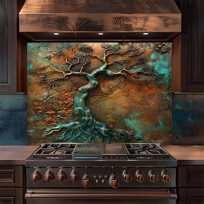 Flowing Copper Roots Tempered Glass Backsplash – Kitchen Backsplash Behind Stove