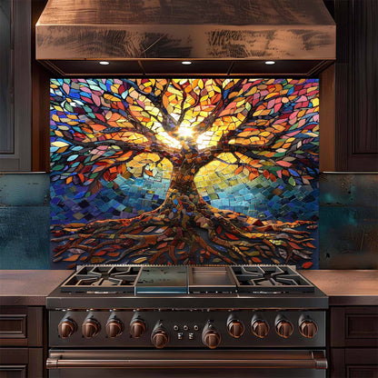 Mosaic Tree Tempered Glass Backsplash – Kitchen Backsplash for Stove or Sink