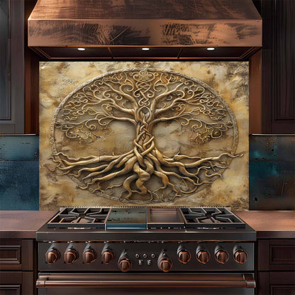 Eternal Roots Kitchen Backsplash –  Stone Look Tree of Life Glass Backsplash