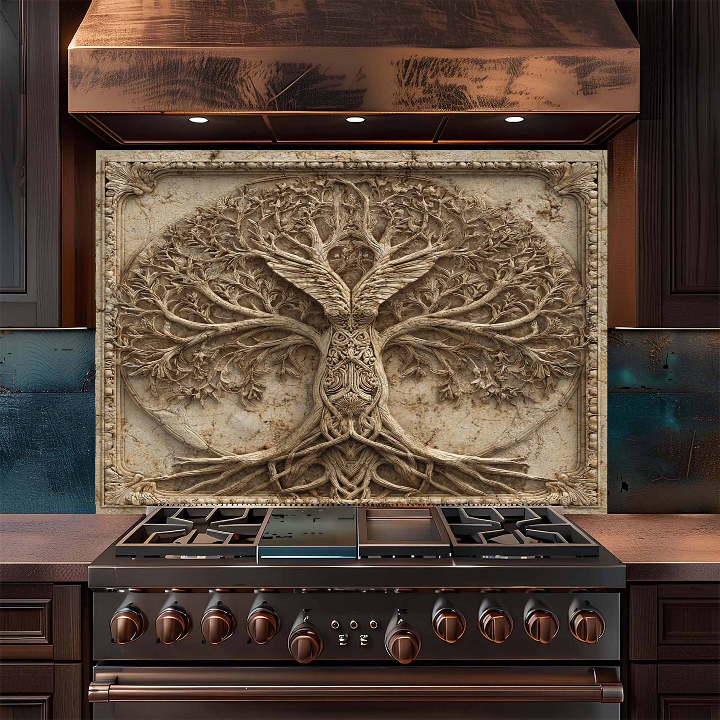 Winged Tree Tempered Glass Backsplash – Tree of Life Kitchen Backsplash