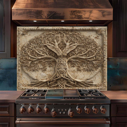 Winged Tree Tempered Glass Backsplash – Tree of Life Kitchen Backsplash