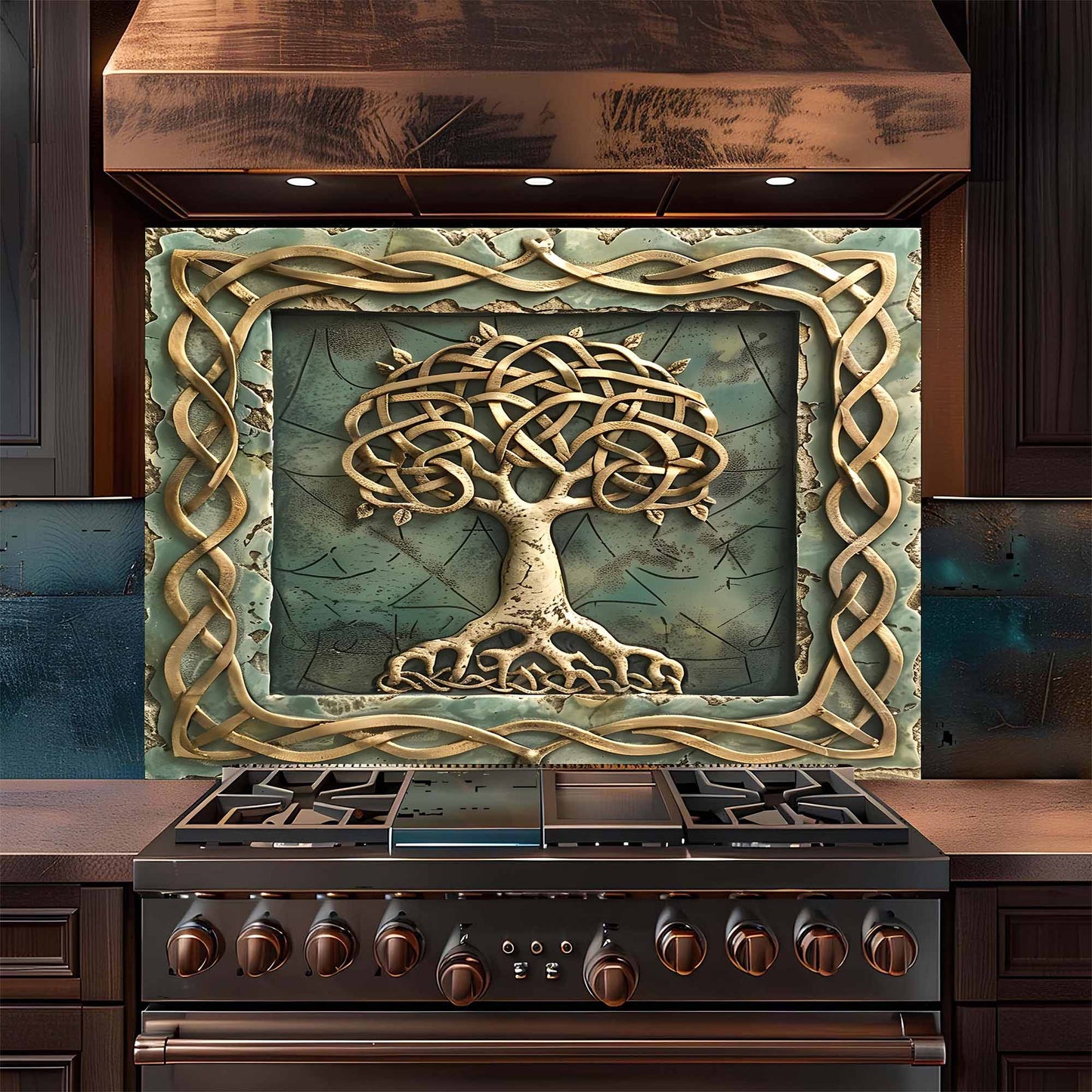 Aqua Roots Tempered Glass Backsplash – Tree of Life Kitchen Backsplash