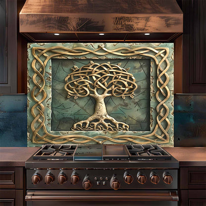 Aqua Roots Tempered Glass Backsplash – Tree of Life Kitchen Backsplash