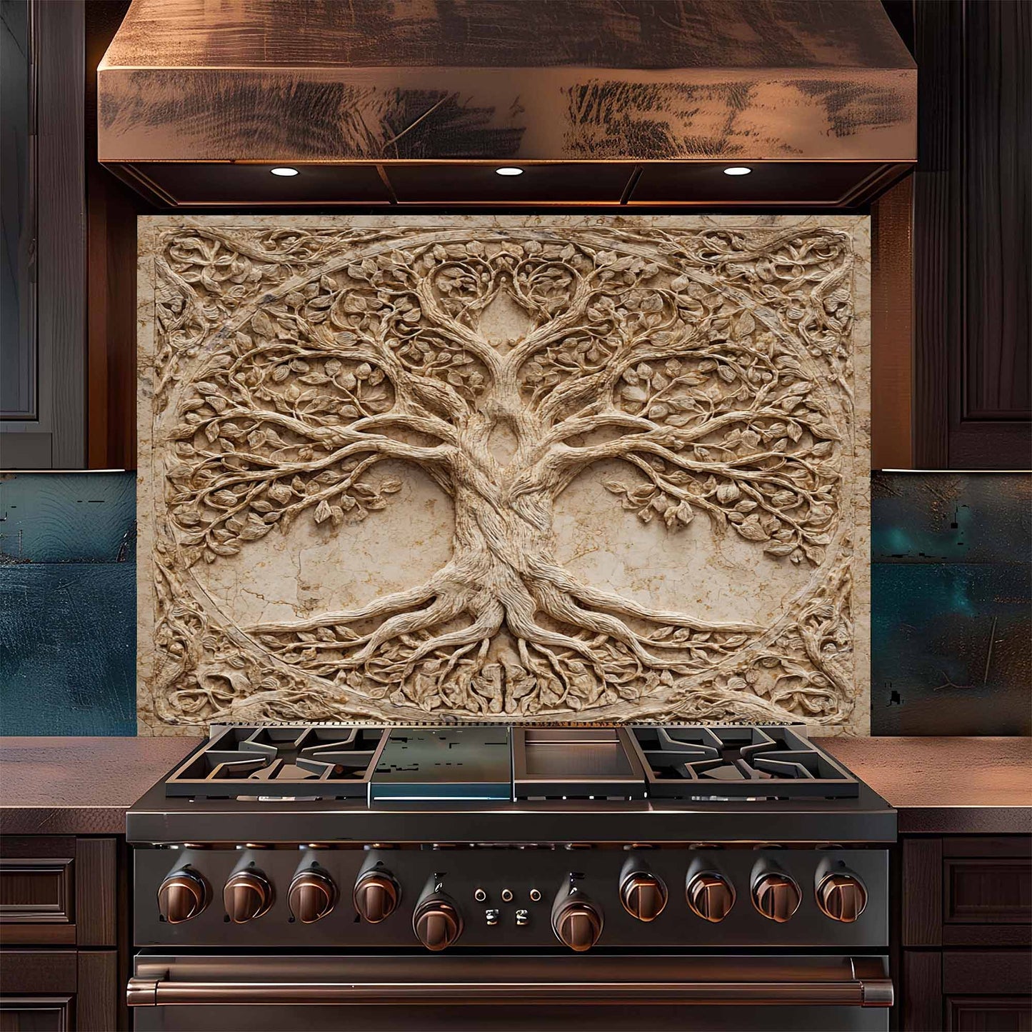 Root Harmony Tempered Glass Backsplash – Tree of Life Kitchen Backsplash