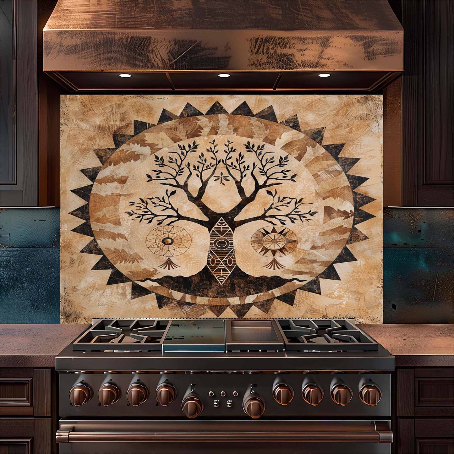 Sacred Roots Tempered Glass Backsplash –  Trible Tree of Life Kitchen Backsplash