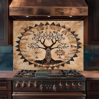 Sacred Roots Tempered Glass Backsplash –  Trible Tree of Life Kitchen Backsplash