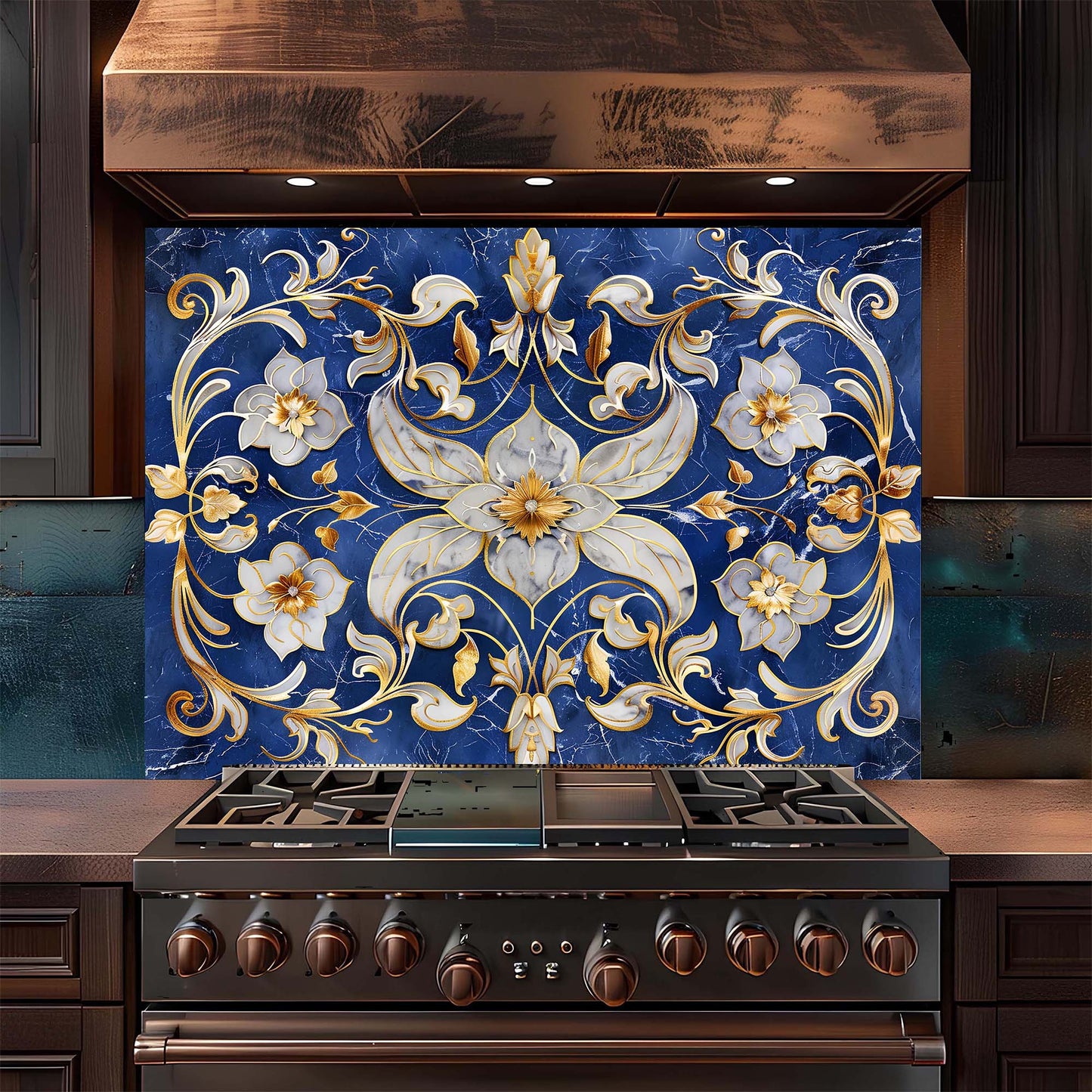 Custom Kitchen Backsplash – Imperial Bloom Tempered Glass Stove Backsplash