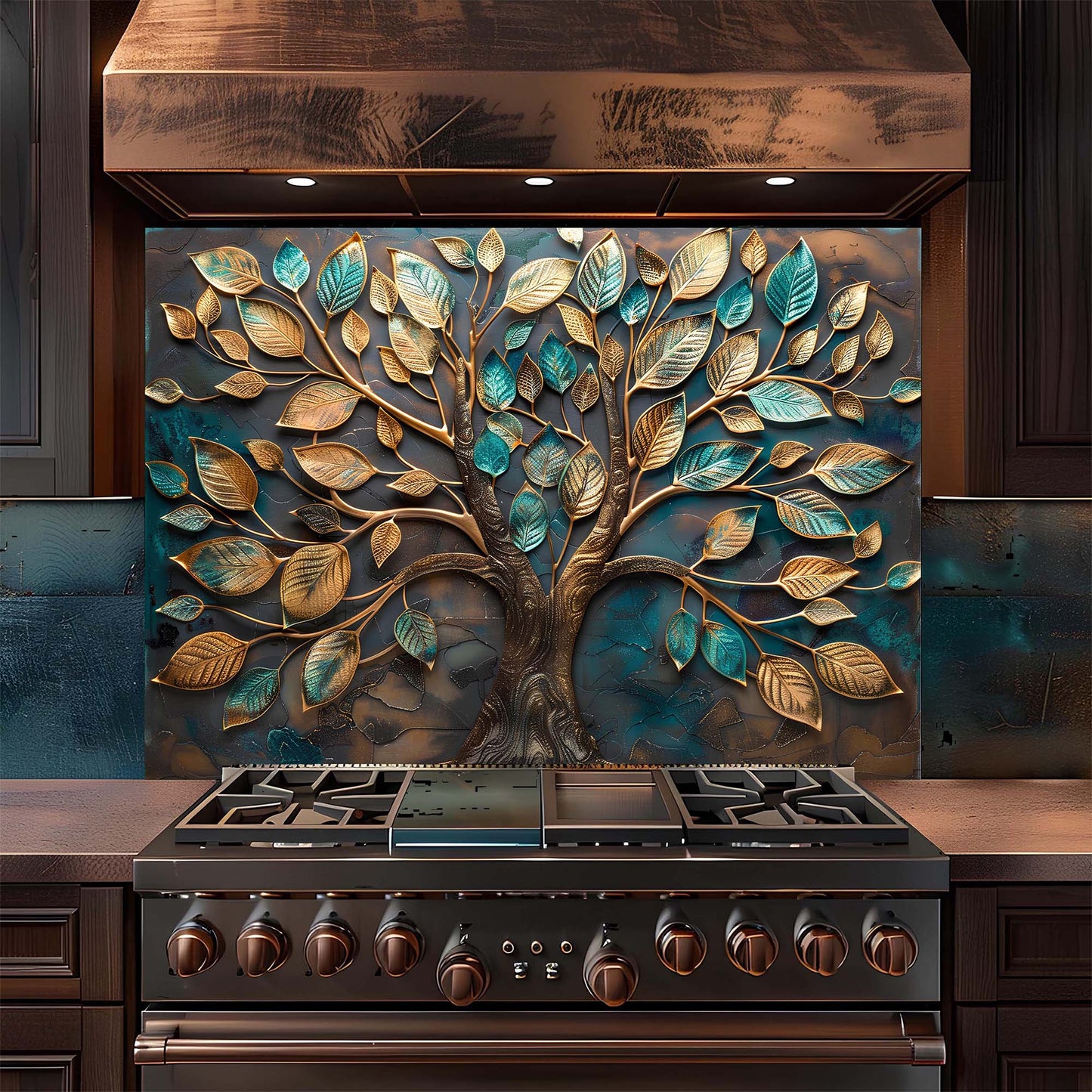Custom Kitchen Backsplash – Golden Grove Tempered Glass Stove Backsplash