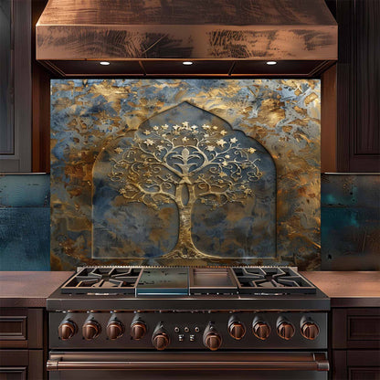 Golden Bloom Tempered Glass Backsplash – Tree of Life Kitchen Backsplash