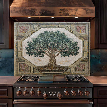 Olive Legacy Tempered Glass Backsplash – Tree of Life Kitchen Backsplash